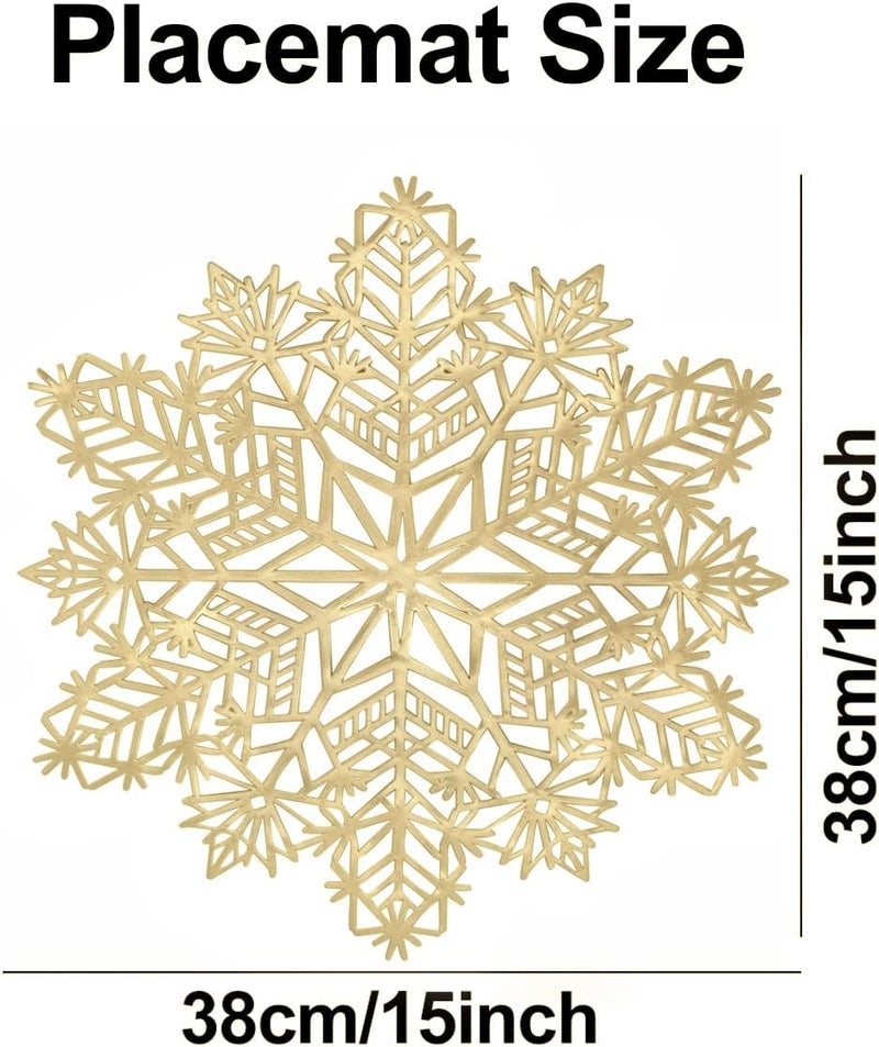 timecity Snowflake Placemats Set of 4 Christmas Decorations Gold Snowflake Tablemats Round Vinyl Place Mats Table Setting Kitchen Table Mats for Dining Table Holiday Wedding Decorative - Image 2