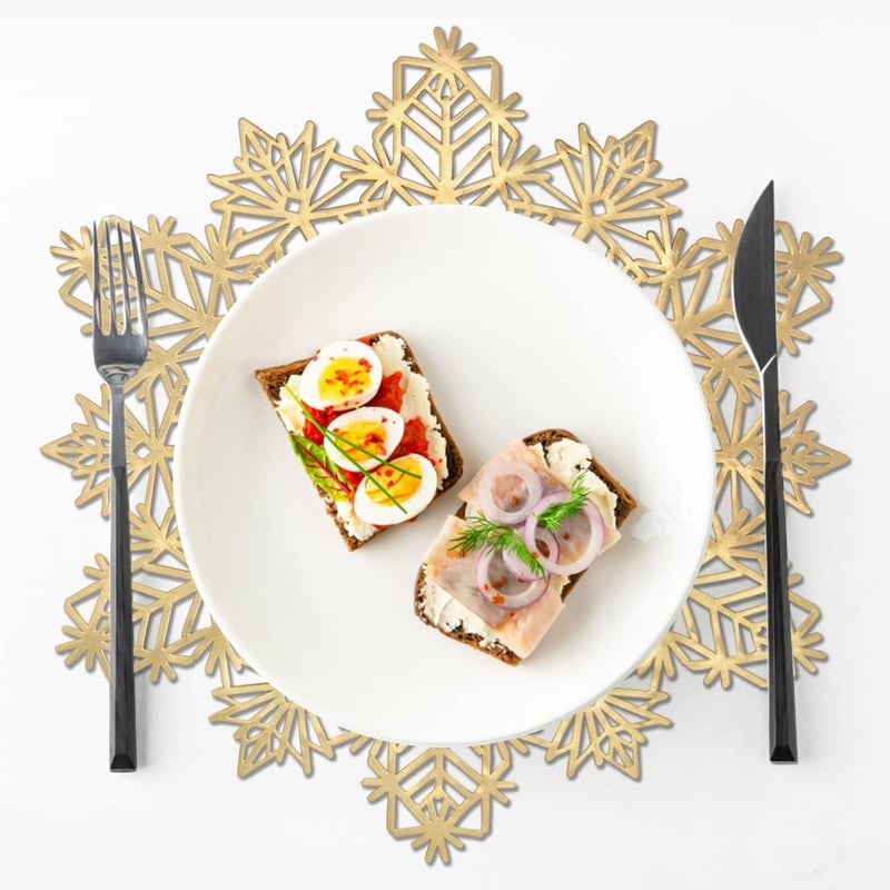 timecity Snowflake Placemats Set of 4 Christmas Decorations Gold Snowflake Tablemats Round Vinyl Place Mats Table Setting Kitchen Table Mats for Dining Table Holiday Wedding Decorative - Image 5