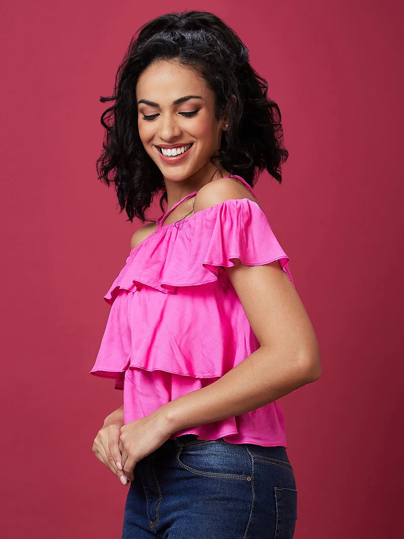 globus Women Off-Shoulder Neck Layered Tiered Top