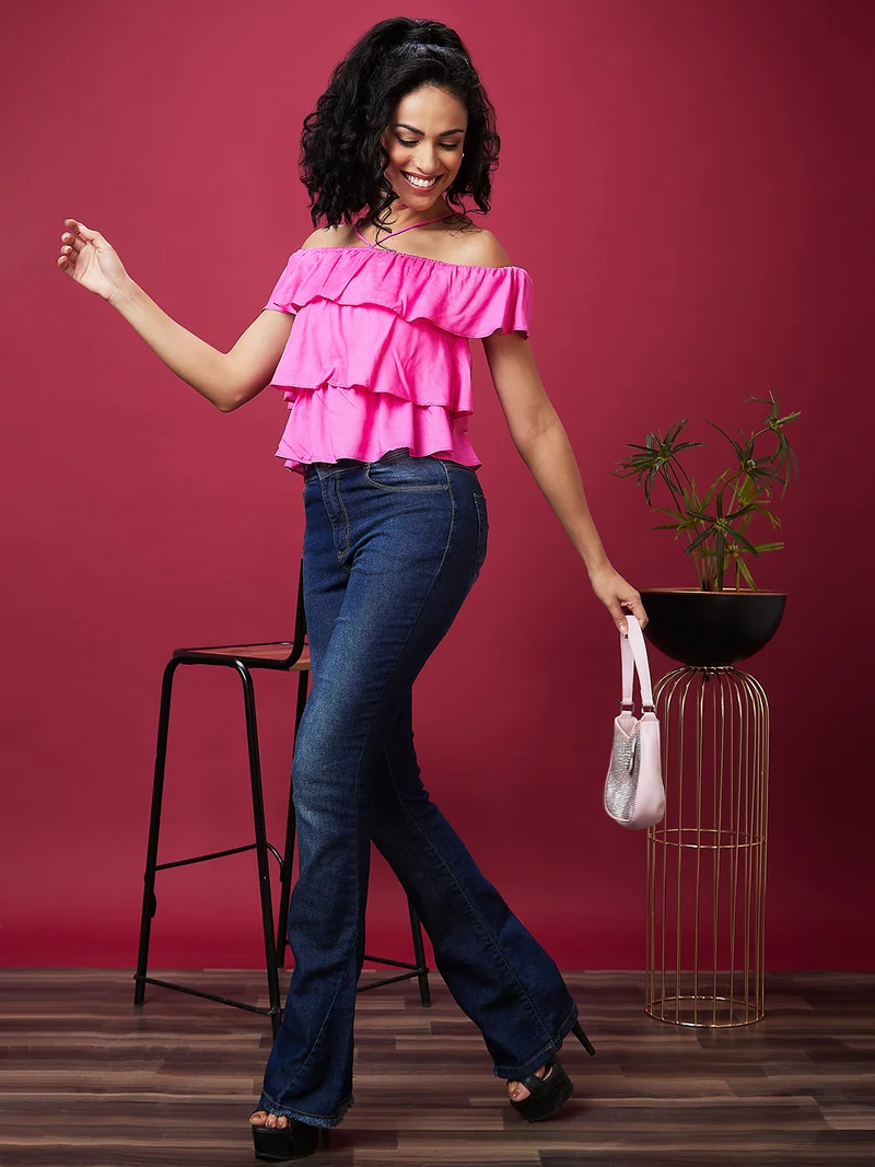 globus Women Off-Shoulder Neck Layered Tiered Top