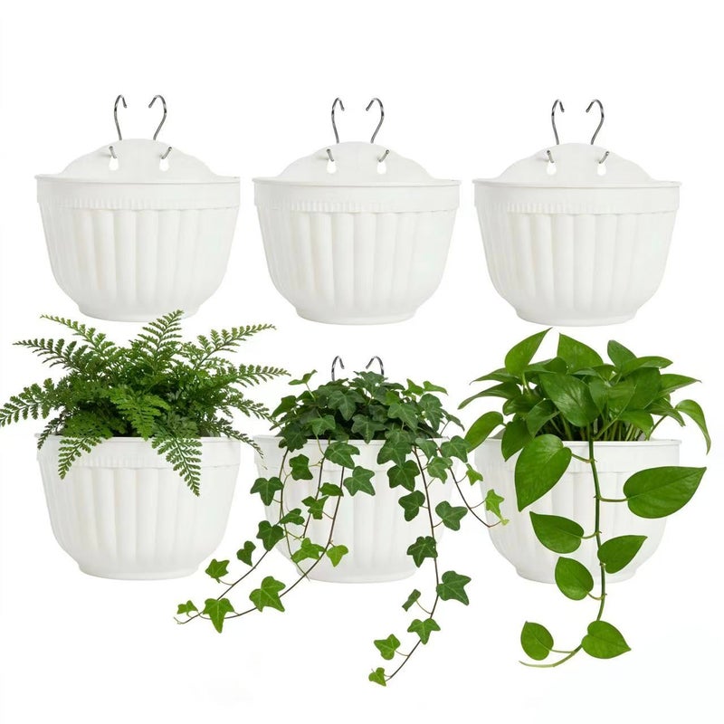 ORIMERC 6 Pcs Plastic Large Wall Plant Pots Vertical Garden Living Wall Mounted Window Hanging Basket Fence Planters Indoor Outdoor for Plants Flowers Kitchen Herbs Holder with Drainage Decor White - Image 1