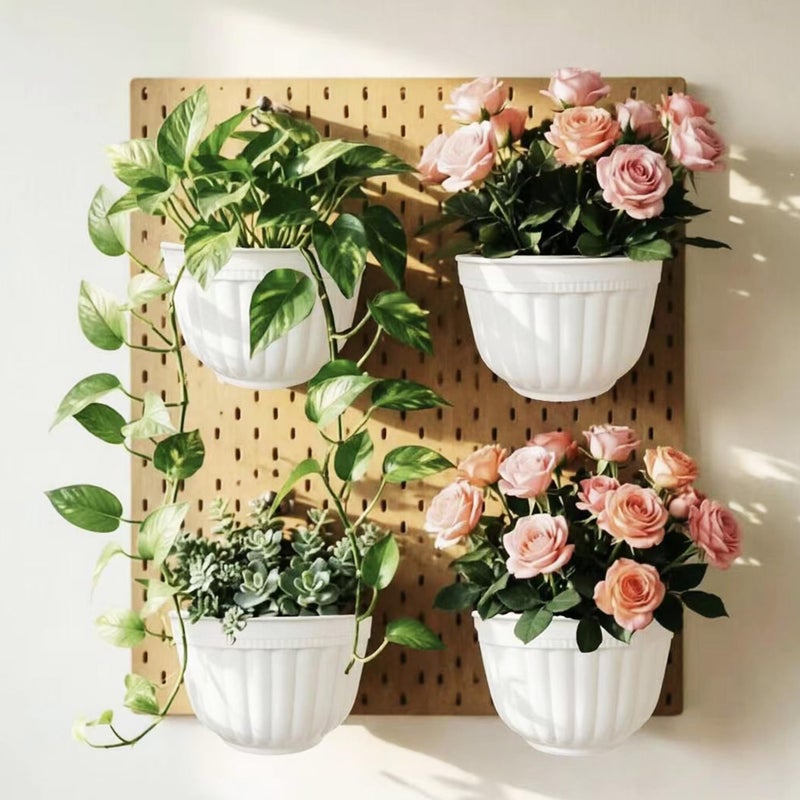 ORIMERC 6 Pcs Plastic Large Wall Plant Pots Vertical Garden Living Wall Mounted Window Hanging Basket Fence Planters Indoor Outdoor for Plants Flowers Kitchen Herbs Holder with Drainage Decor White - Image 4