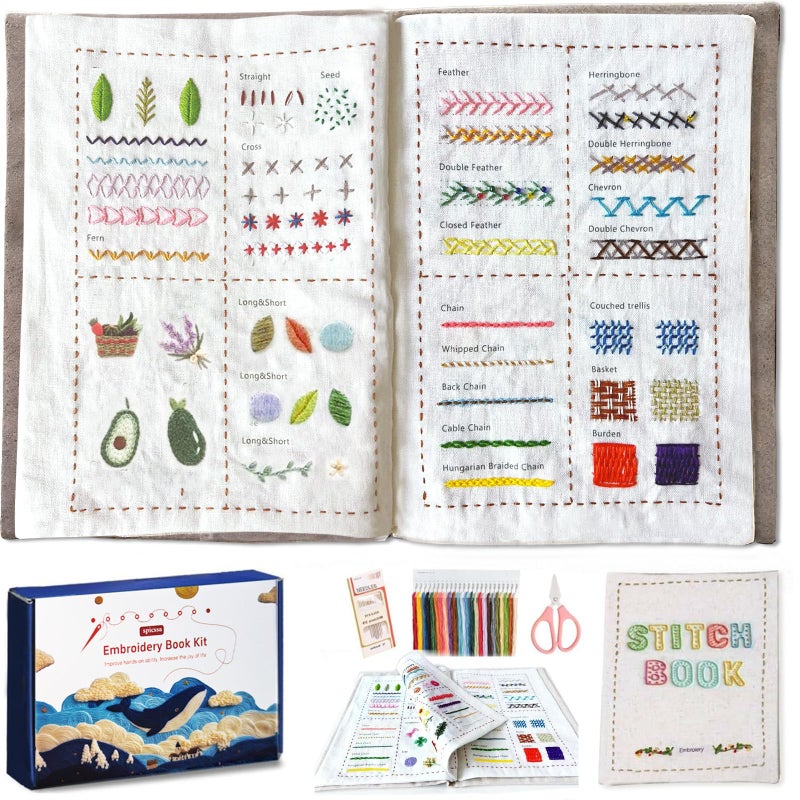 spicssa 2026 Upgraded DIY Stitch Book Kit, Embroidery Stitch Book Kit, Comprehensive Guide with Various Patterns, Complete Toolkit and Video Tutorials, Perfect for Beginners and Craft Lovers - Image 1