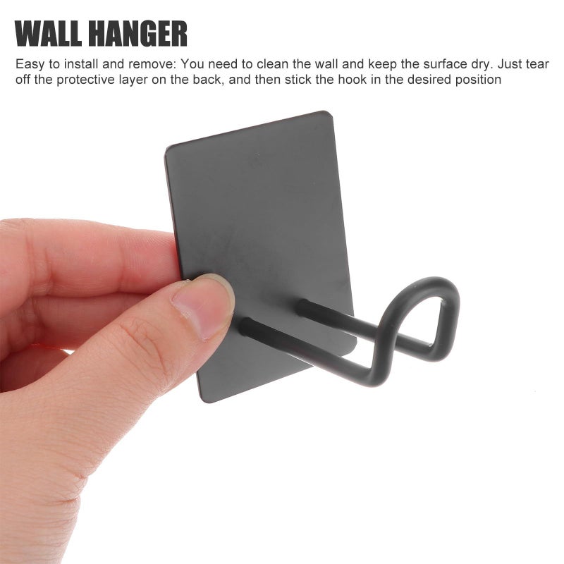 4pc Stainless Steel Adhesive Hooks No Drill Wall Towel Rack Coat Hanger Set Black Bathroom Kitchen - Image 5