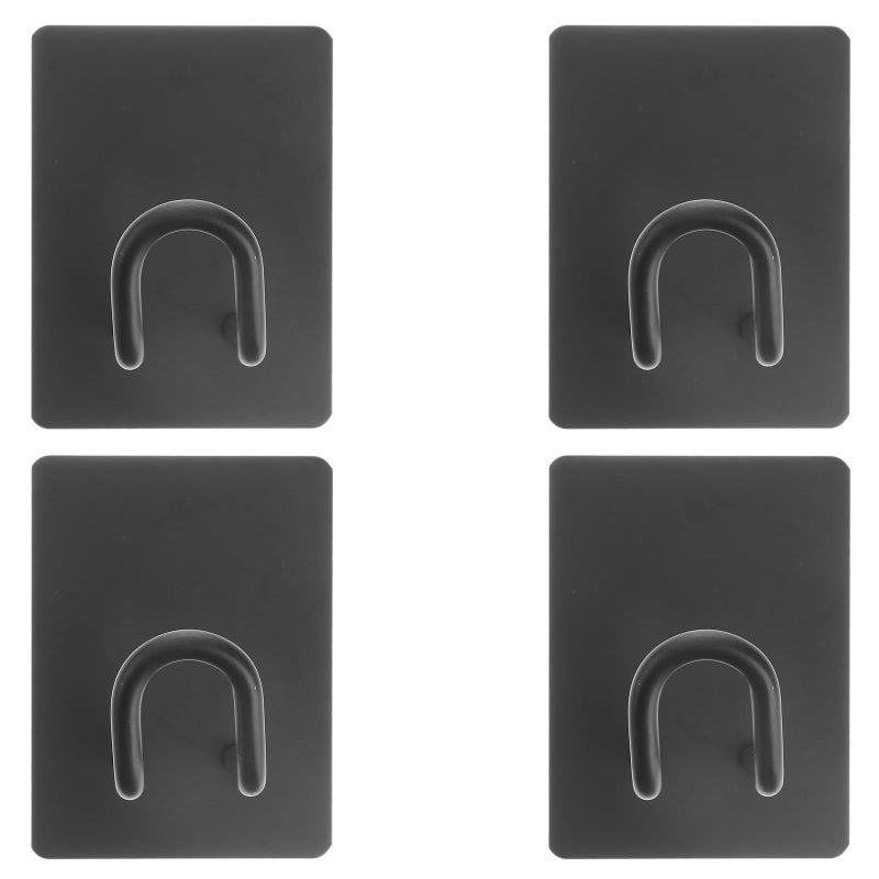 4pc Stainless Steel Adhesive Hooks No Drill Wall Towel Rack Coat Hanger Set Black Bathroom Kitchen - Image 2