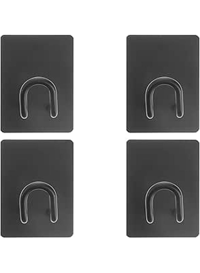 4pc Stainless Steel Adhesive Hooks No Drill Wall Towel Rack Coat Hanger Set Black Bathroom Kitchen - Image 1