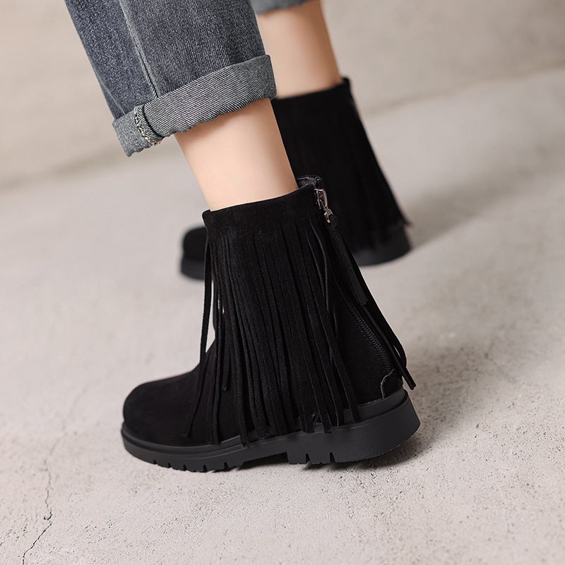 Interior Height Retro Style Tassel Women'S Boots 28-43 Size Suede Children'S Shoes Parent Shoes - Image 5