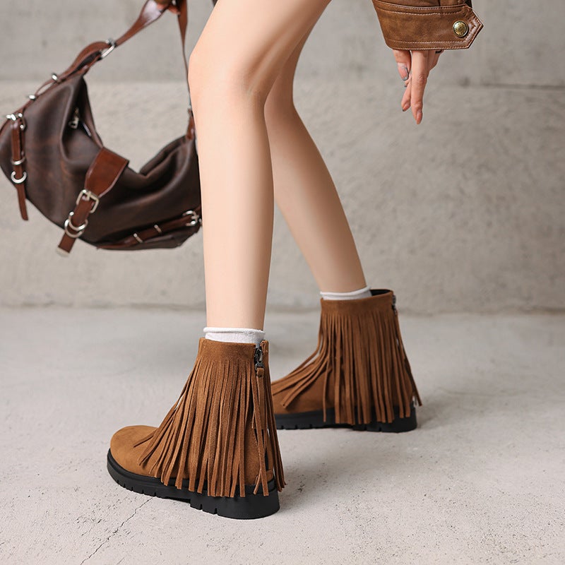 Interior Height Retro Style Tassel Women'S Boots 28-43 Size Suede Children'S Shoes Parent Shoes - Image 3