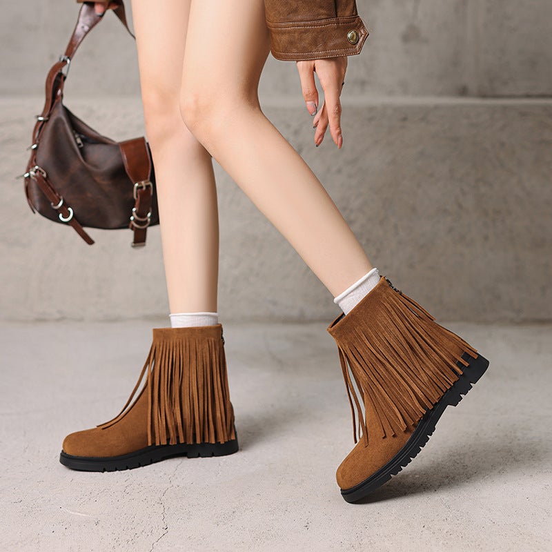Interior Height Retro Style Tassel Women'S Boots 28-43 Size Suede Children'S Shoes Parent Shoes - Image 2