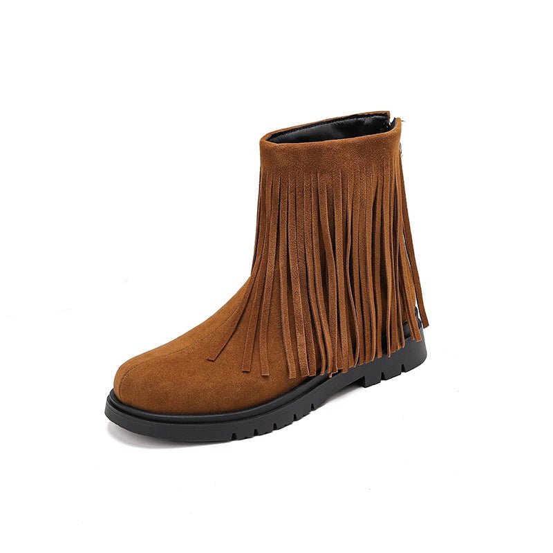 Interior Height Retro Style Tassel Women'S Boots 28-43 Size Suede Children'S Shoes Parent Shoes - Image 1