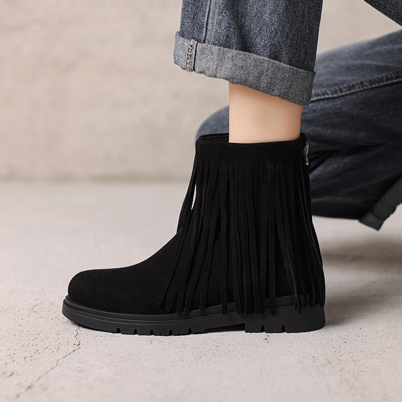 Interior Height Retro Style Tassel Women'S Boots 28-43 Size Suede Children'S Shoes Parent Shoes - Image 4
