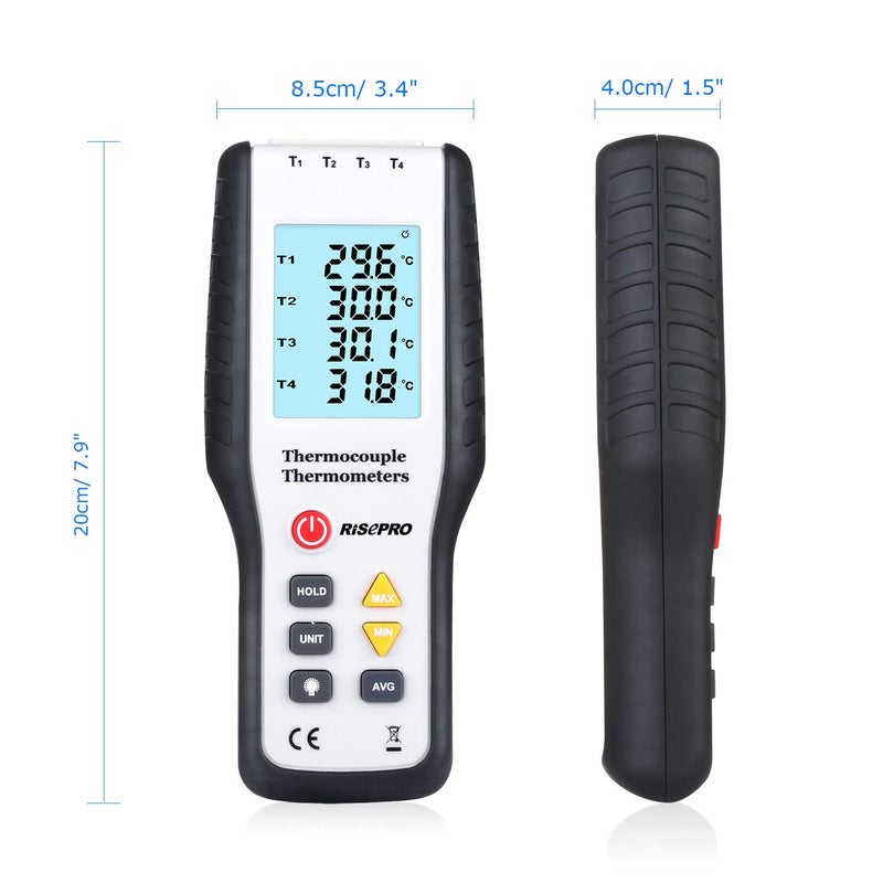 RISEPRO Thermocouple Thermometer, RISEPRO 4 Channel K Type Digital Thermometer Thermocouple -200~1372Â°C/2501Â°F Sensor HT-9815 - Image 5