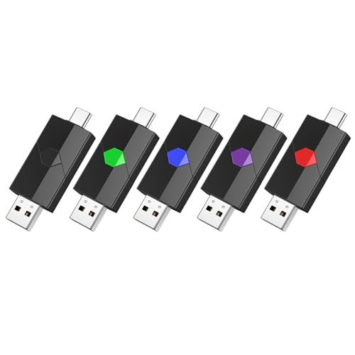 Aiibe 64GB USB C Flash Drive 5 Pack Type C + USB-A Dual Thumb Drive USB2.0 Memory Stick 64GB Flash Drives Push-Pull Portable Stick 64 GB (5 Pack, Black Green Red Blue Purple) - Image 1