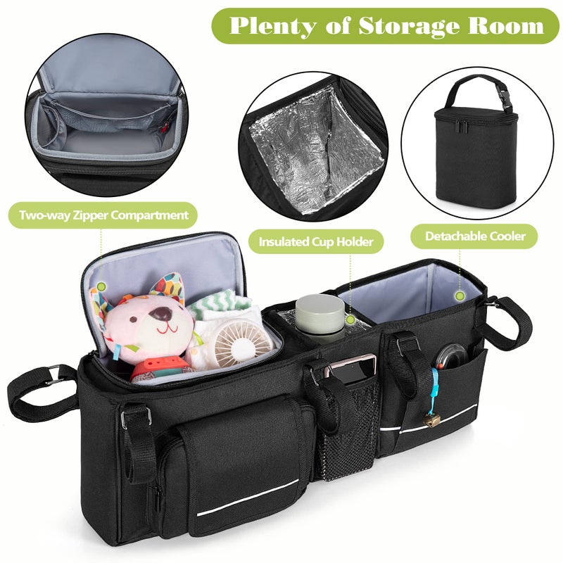 HODRANT Double Stroller Organizer Compatible with BOB Duallie & Compatible with Baby Jogger City Mini GT2 Stroller, Double Stroller Parent Console with Detachable Cooler & Cup Holder, Patent Pending - Image 3