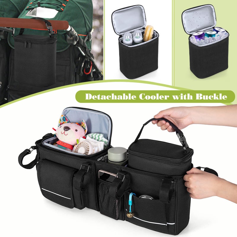 HODRANT Double Stroller Organizer Compatible with BOB Duallie & Compatible with Baby Jogger City Mini GT2 Stroller, Double Stroller Parent Console with Detachable Cooler & Cup Holder, Patent Pending - Image 4