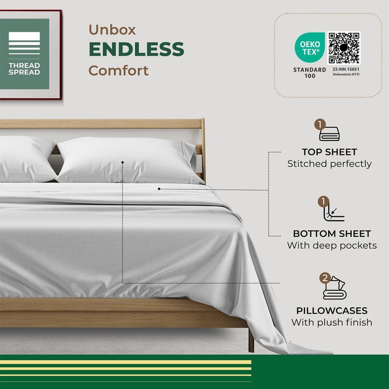 THREAD SPREAD 100% Organic Cotton Sheets King Size - 4 PC Organic Cotton King Size Percale Weave Sheet Set, Soft, Cooling, Crisp & Breathable, 16" Deep Pocket Hotel Quality Bedding Set - Light Grey - Image 3