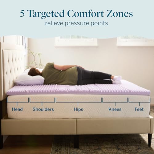 LUCID Lavender Infused 2 Inch Memory Foam Mattress Topper with 5 Zones California King Size Plush Feel CertiPUR Certified Dorm Room Essentials - Image 3