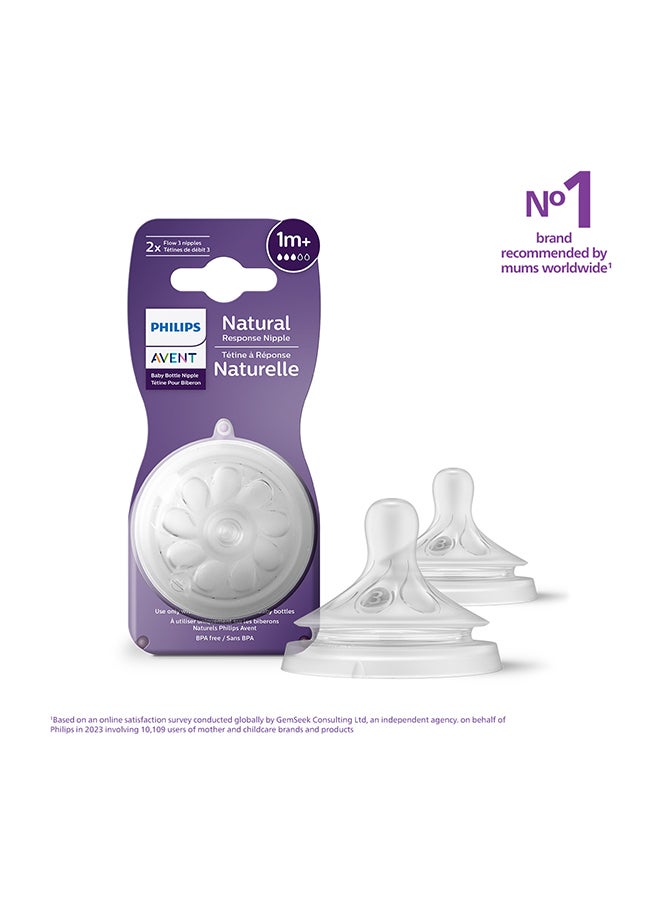 Baby Feeding Bottle Teat Natural Response For Babies Aged 1 Month And Above | Flow 3 | 2 Teats | No.1 Brand Recommended By Moms Worldwide