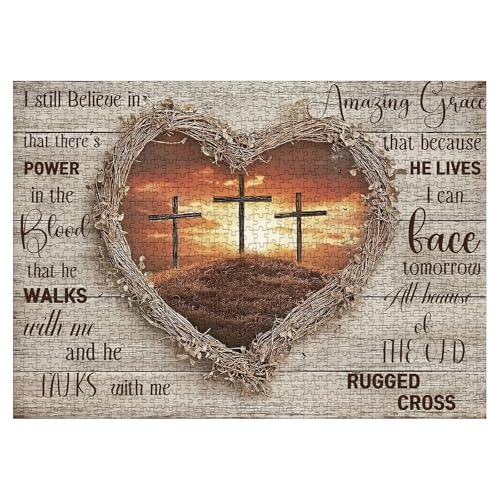 Larkipuzz Christian Heart Cross Puzzles for Adults 1000 Pieces Vintage Love Religious Bible Jigsaw Puzzle Inspirational Scripture Sunset Landscape Puzzle - Image 5
