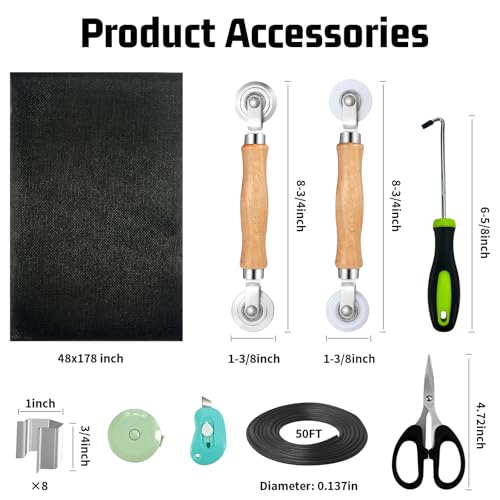 Ghguole Window Screen ReplacementScreen Door Repair Kit 48x178 Black Window Screen MeshIncluding 50 FT SplinesHooks2 Rollers8 ClipsScissorsKnifeTape MeasureFully Equipped Window Screen Repair Kit - Image 3