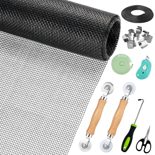 Ghguole Window Screen ReplacementScreen Door Repair Kit 48x178 Black Window Screen MeshIncluding 50 FT SplinesHooks2 Rollers8 ClipsScissorsKnifeTape MeasureFully Equipped Window Screen Repair Kit - Image 1