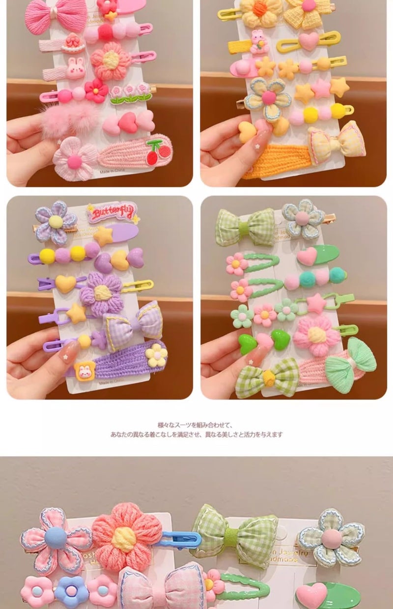 ELVRLA (12 Pcs) Super Cute Lovely Warm Autumn Winter Spring Theme Kid's Hairpin Flower Floral Bear Bowknot Hair Clips Hair Decoration Women Girls Salon Hairstyle Hairdressing Grip -Pink - Image 2