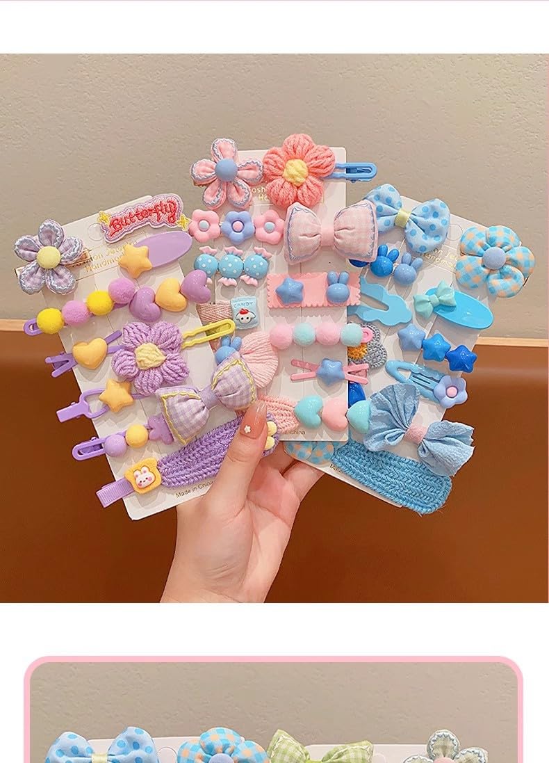 ELVRLA (12 Pcs) Super Cute Lovely Warm Autumn Winter Spring Theme Kid's Hairpin Flower Floral Bear Bowknot Hair Clips Hair Decoration Women Girls Salon Hairstyle Hairdressing Grip -Pink - Image 3