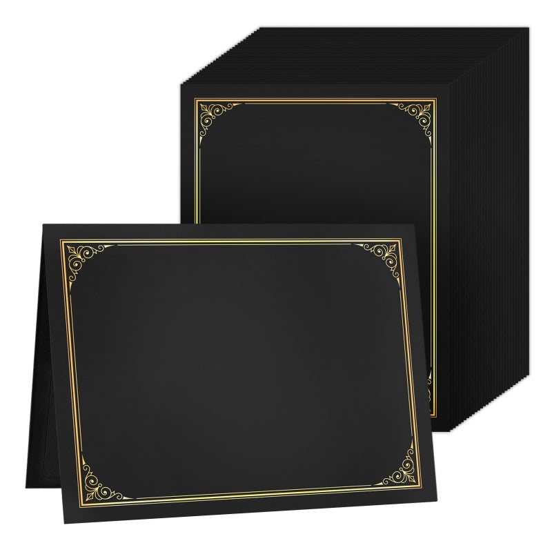 SUNEE Certificate Holders(Black, 30 Packs, New Pattern), Diploma Covers Gold Foil Border, for Letter Size 8.5x11 Certificates, Cardstock, Document Papers - Image 1