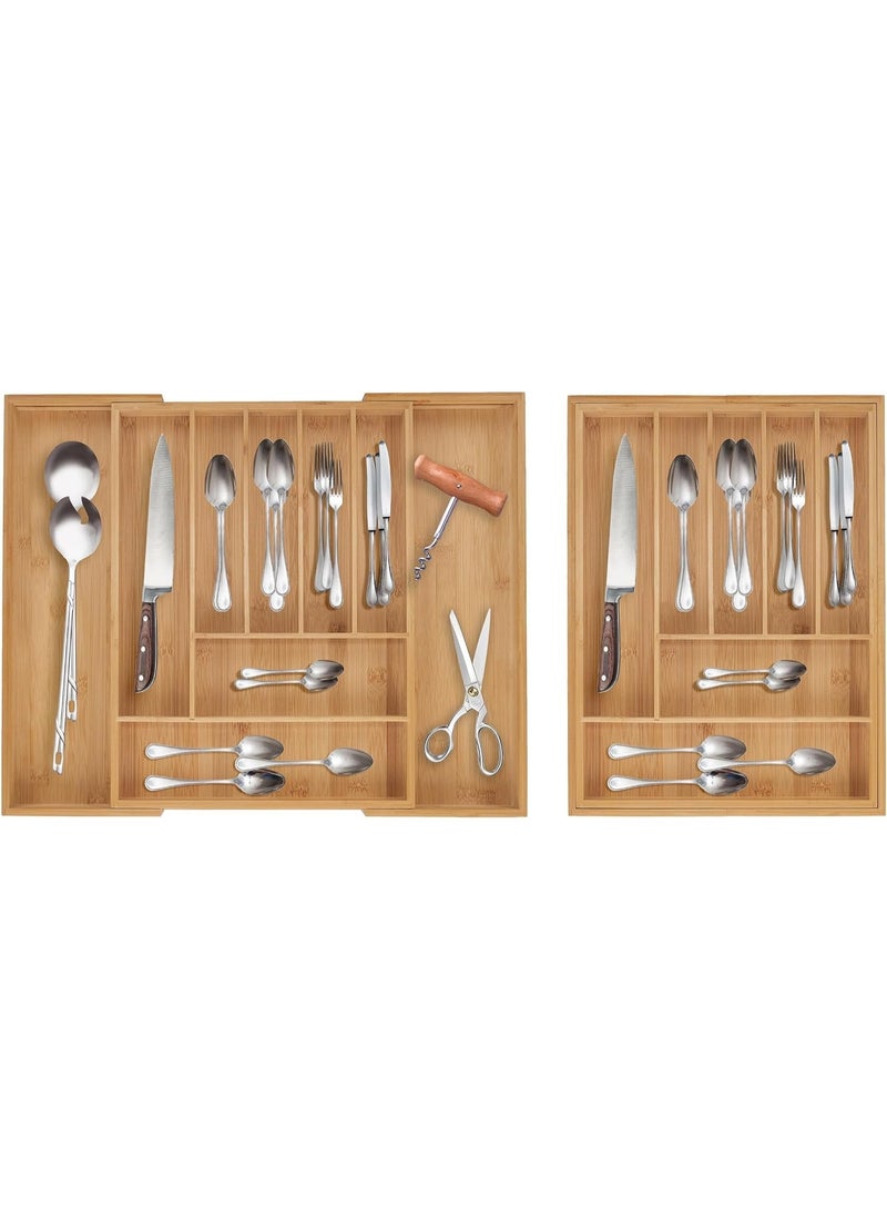 هابي هوم منظم أدراج قابل للتوسيع مقسم الى 9 أقسام من الخيزران لحامل الأدوات، صينية أدوات مائدة قابلة للتعديل، منظم فواصل أدراج خشبية لأدوات المائدة الفضية، أدوات المائدة، السكاكين في المطبخ، غرفة النوم، غرفة المعيشة - Image 3