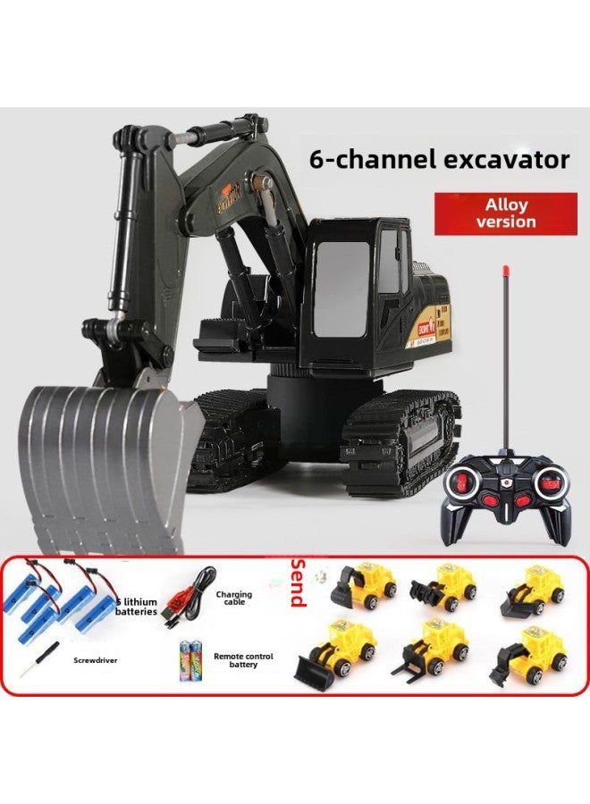 Remote Control Excavator Children's Alloy Digging Toy Wireless Electric Engineering Vehicle Large Boy Birthday Gift-Color:❉✲❀✿Alloy Remote Control Excavator ✿❀✲❉-Proportion:❉✲❀✿Top Configuration  6 Cars✿❀✲❉ - Image 1