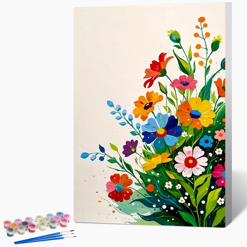 Possoco Framed Paint by Numbers Kit for Adults Beginner & Kids, Flowers Easy Adult Paint by Number Kits on Canvas, DIY Colorful Acrylic Number Painting for Adults for Home Decor Gift 8x12 Inch - Image 1