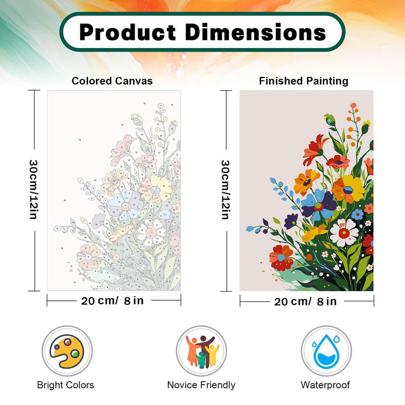 Possoco Framed Paint by Numbers Kit for Adults Beginner & Kids, Flowers Easy Adult Paint by Number Kits on Canvas, DIY Colorful Acrylic Number Painting for Adults for Home Decor Gift 8x12 Inch - Image 3