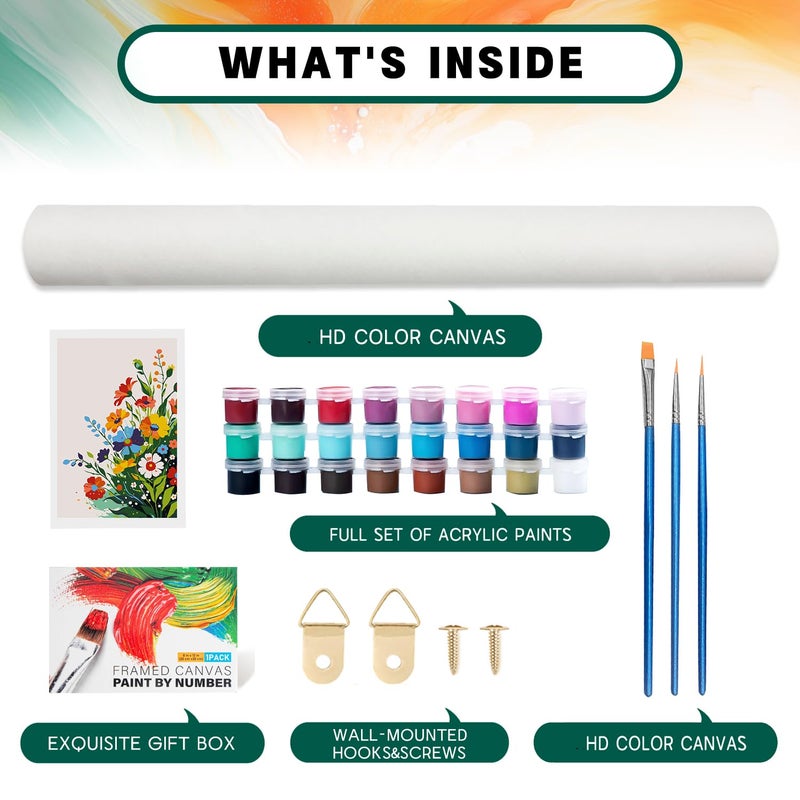 Possoco Framed Paint by Numbers Kit for Adults Beginner & Kids, Flowers Easy Adult Paint by Number Kits on Canvas, DIY Colorful Acrylic Number Painting for Adults for Home Decor Gift 8x12 Inch - Image 5