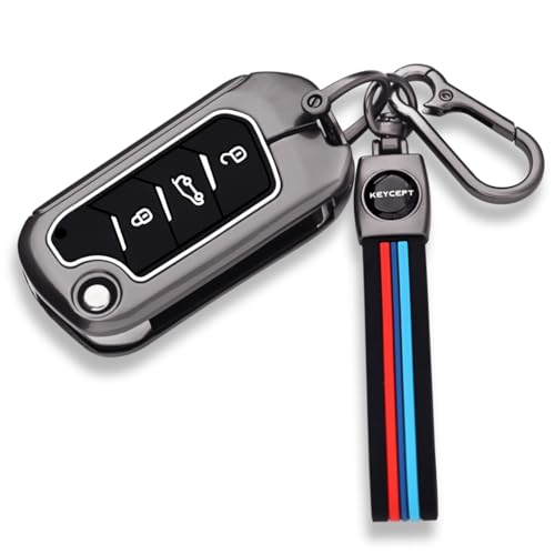 KEYCEPT Metal Alloy Key Cover Compatible for Mahin-dra Scorpio N Classic,3Xo,Xuv 300,Marazzo,Xuv 400,Bolero,Thar Roxx,Tuv 300,Ev 3 Button Flip Key (Long Keychain). - Image 1