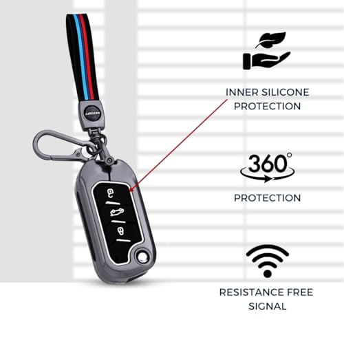 KEYCEPT Metal Alloy Key Cover Compatible for Mahin-dra Scorpio N Classic,3Xo,Xuv 300,Marazzo,Xuv 400,Bolero,Thar Roxx,Tuv 300,Ev 3 Button Flip Key (Long Keychain). - Image 5