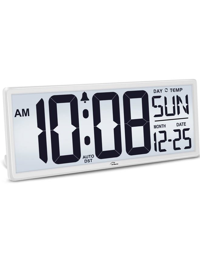 WallarGe Backlight Digital Wall Clock Battery Operated - with Temperature, Date, and Time 14.5'' Large Digital Wall Clock, Easy to Read and Set, Auto DST - Image 1