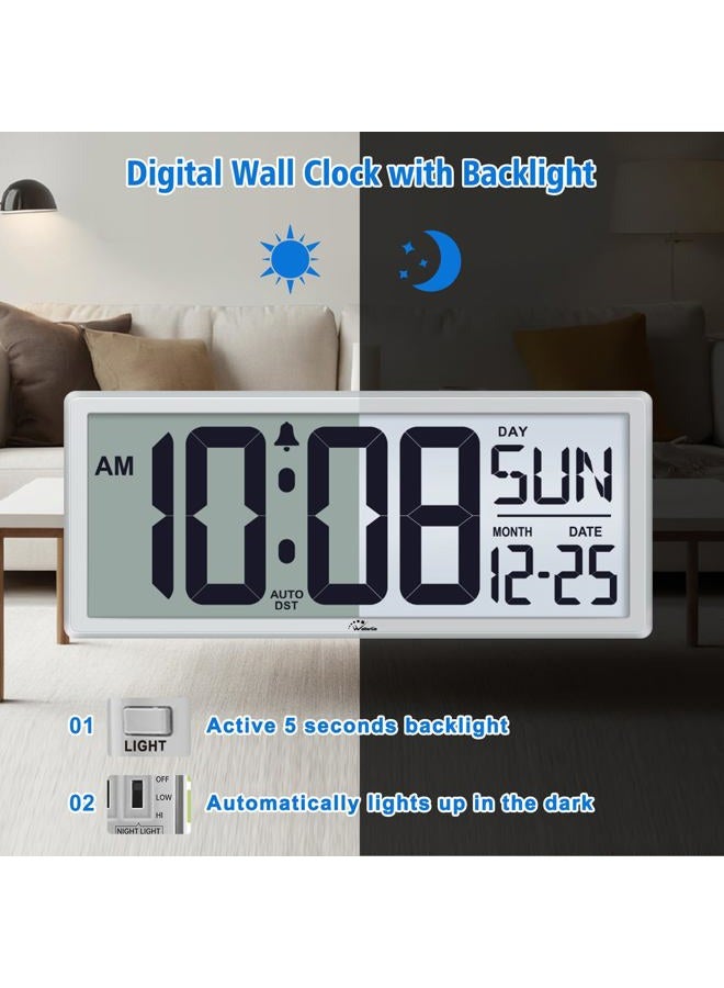 WallarGe Backlight Digital Wall Clock Battery Operated - with Temperature, Date, and Time 14.5'' Large Digital Wall Clock, Easy to Read and Set, Auto DST - Image 2