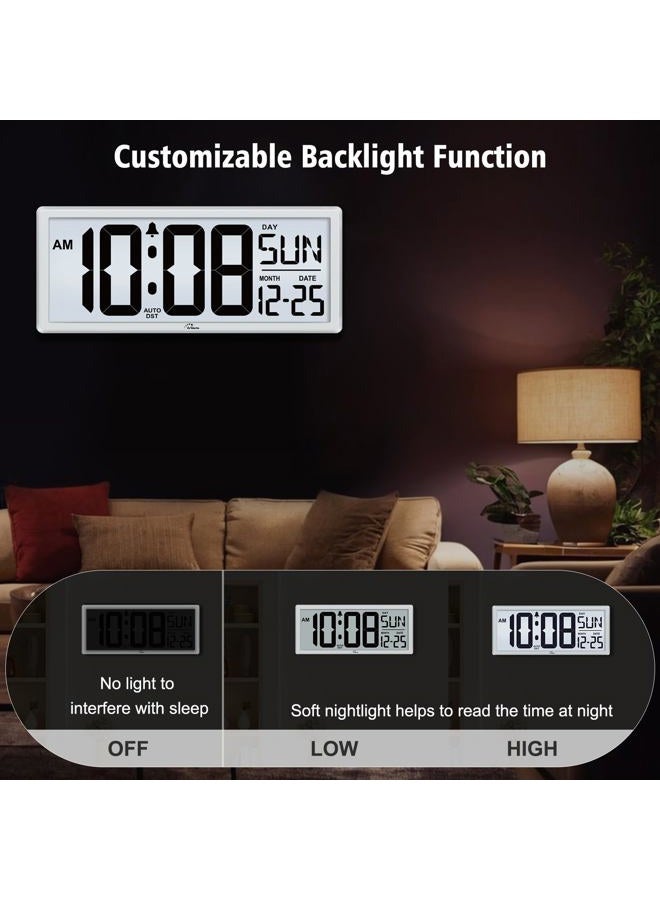 WallarGe Backlight Digital Wall Clock Battery Operated - with Temperature, Date, and Time 14.5'' Large Digital Wall Clock, Easy to Read and Set, Auto DST - Image 3