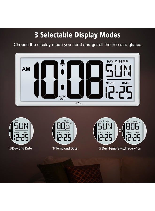 WallarGe Backlight Digital Wall Clock Battery Operated - with Temperature, Date, and Time 14.5'' Large Digital Wall Clock, Easy to Read and Set, Auto DST - Image 4