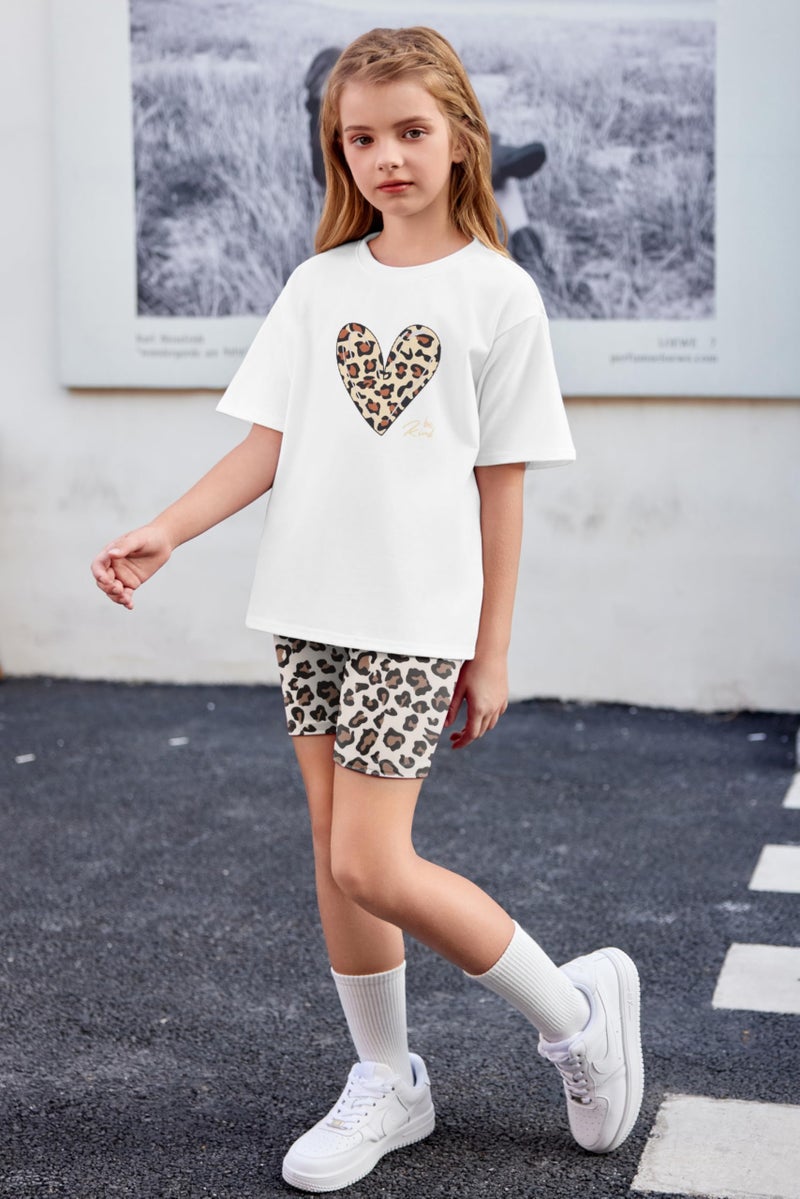 Arshiner Girl Clothes 2 Piece Outfit Summer Short Sleeve Tops and Biker Shorts Set Cute Clothes for Kids Leopard 7-8Y - Image 3