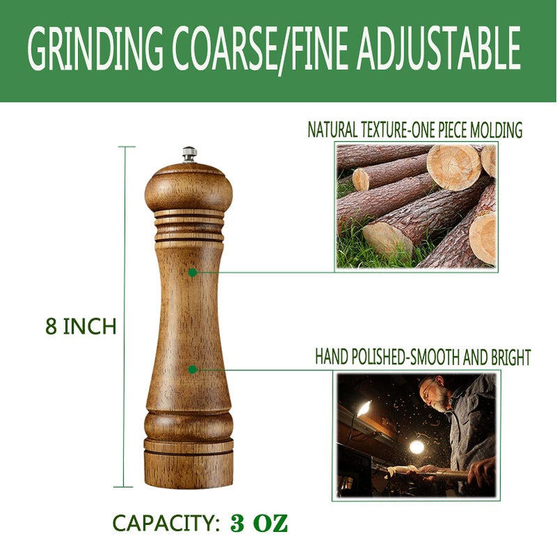 Aveks UMIKAkitchen Salt and Pepper Mill [One Year Warranty], Solid Wood Pepper Mill with Strong Adjustable Ceramic Grinder 8 by UMIKAkitchen - Image 4