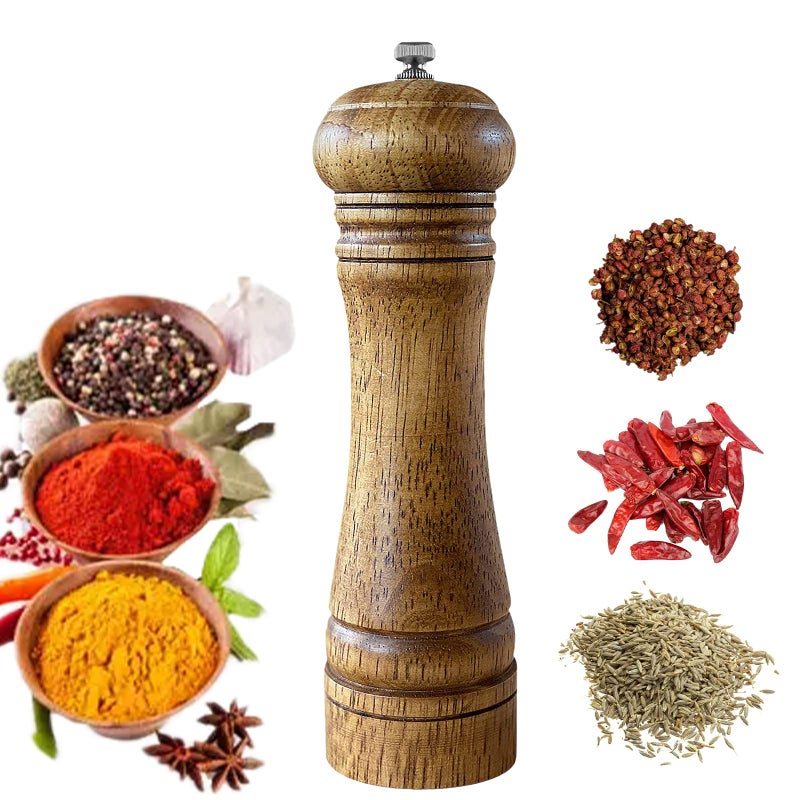 Aveks UMIKAkitchen Salt and Pepper Mill [One Year Warranty], Solid Wood Pepper Mill with Strong Adjustable Ceramic Grinder 8 by UMIKAkitchen - Image 1