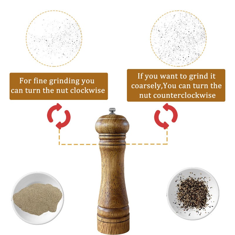 Aveks UMIKAkitchen Salt and Pepper Mill [One Year Warranty], Solid Wood Pepper Mill with Strong Adjustable Ceramic Grinder 8 by UMIKAkitchen - Image 3