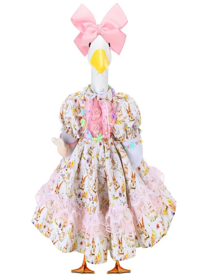 Abbylike 1 Set Easter Bunny Porch Goose Outfit Rabbit Yard Goose Costume Clothes with Bow Headband Fits Large 23'' H Cement for Easter Day Outdoor Patio Garden Lawn Pathway Spring Statue Decor - Image 1