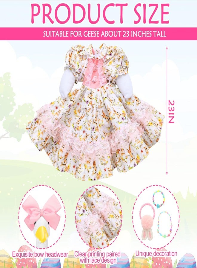 Abbylike 1 Set Easter Bunny Porch Goose Outfit Rabbit Yard Goose Costume Clothes with Bow Headband Fits Large 23'' H Cement for Easter Day Outdoor Patio Garden Lawn Pathway Spring Statue Decor - Image 3