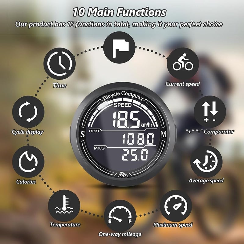 TERRIFI Bike Computer, Auto Start Stop Wireless Cycling Computer, GPS Bicycle Speedometer, IPX5 Waterproof Odometer, Backlit Touch Screen Cycle Tracker for Road MTB, Black 2 Inch 16 Function 28H Battery - Image 4