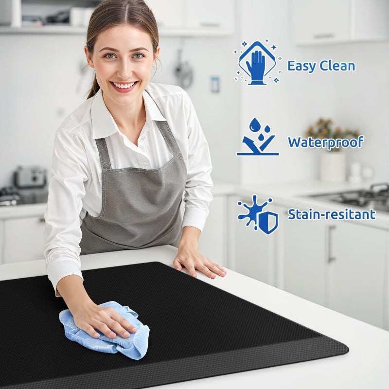 KitchenClouds 2PCS Kitchen Rugs Cushioned Anti-Fatigue Non-Slip Water Resistant Kitchen Mat Comfort Foam Standing Mat for Floor Office Sink Laundry (Black) - Image 4