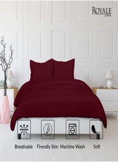 Royale ROYALE Burgundy Duvet Cover Twin Size - Washed Duvet Cover Set, 2 Piece Double Brushed Duvet Covers with Button Closure & Corner Ties - 1 Duvet Cover 68x90 inches and 1 Pillow Shams - Comforter Cover  - Image 3