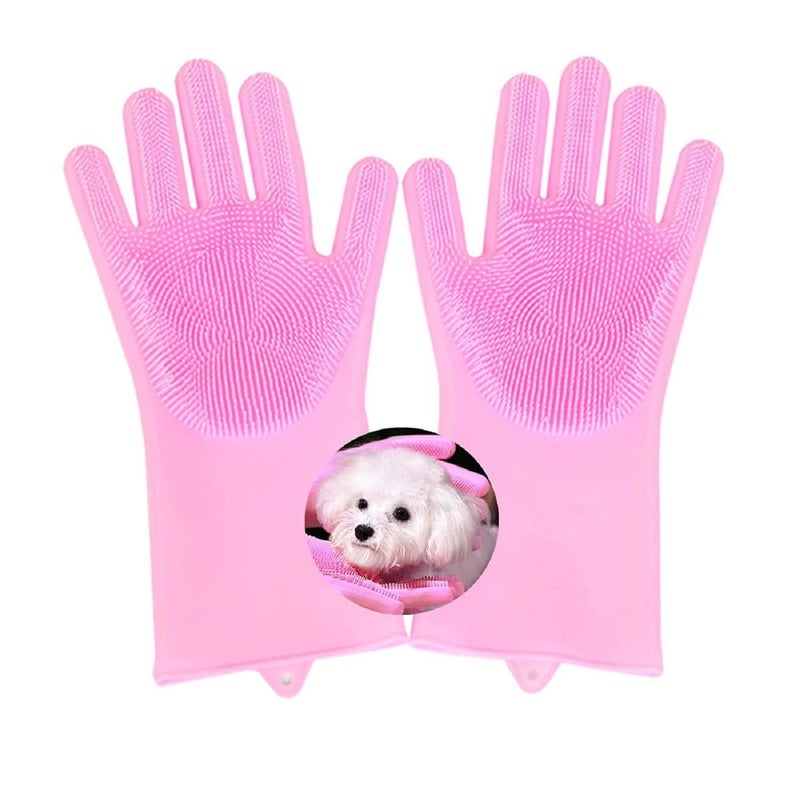 ClearChoice:- Silicone Gloves Dog Cat Bathing Shampoo Brush,Advanced Silicone Hair Removal Gloves with high Density Teeth for Cats Dogs(Multi Color)(1 PIS) - Image 1