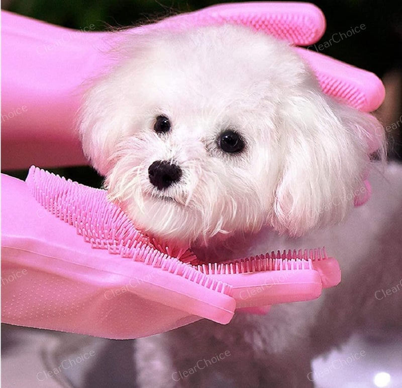 ClearChoice:- Silicone Gloves Dog Cat Bathing Shampoo Brush,Advanced Silicone Hair Removal Gloves with high Density Teeth for Cats Dogs(Multi Color)(1 PIS) - Image 4